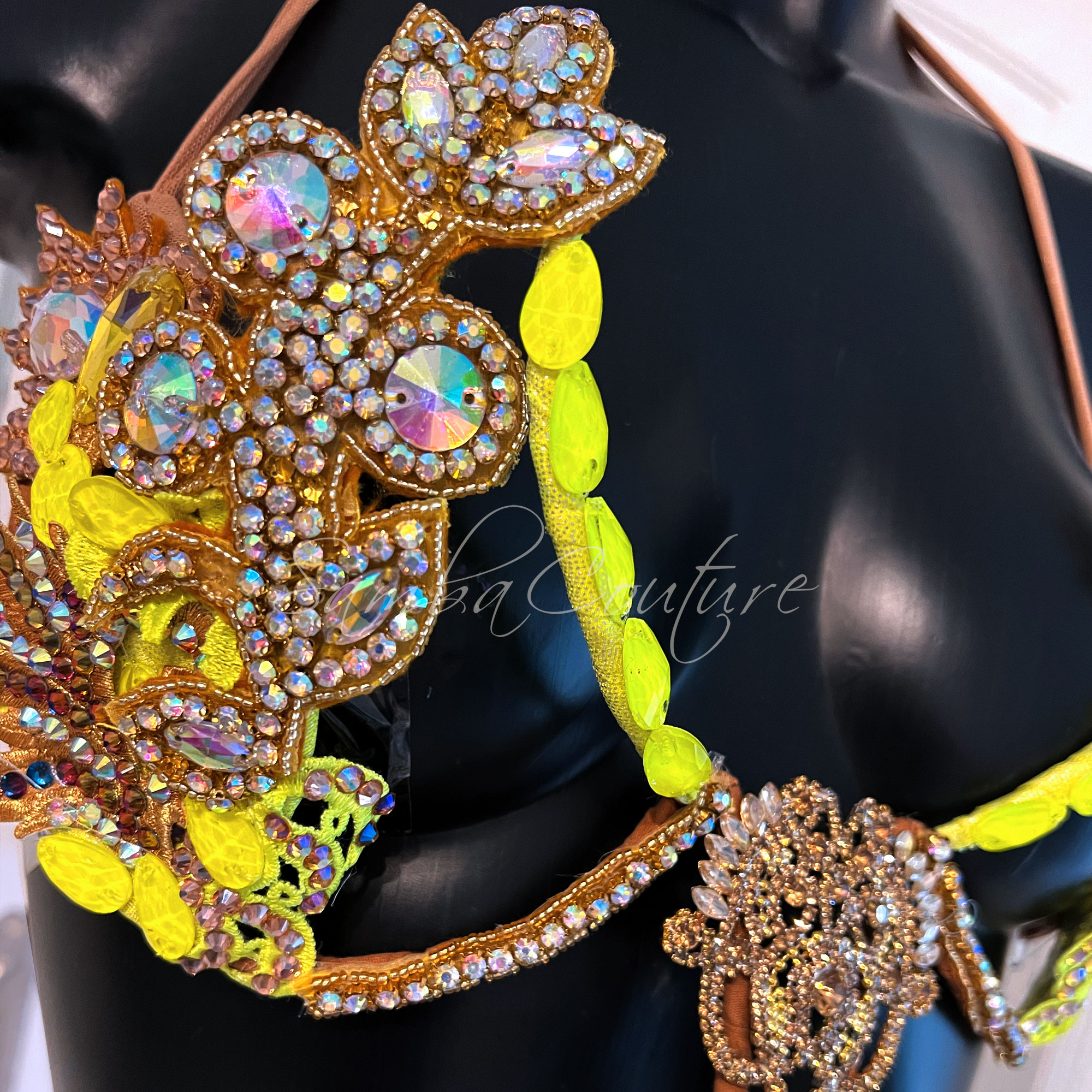 Samba Couture Neon Yellow Gold WBFF Crystal Bikini Competition Posing Suit