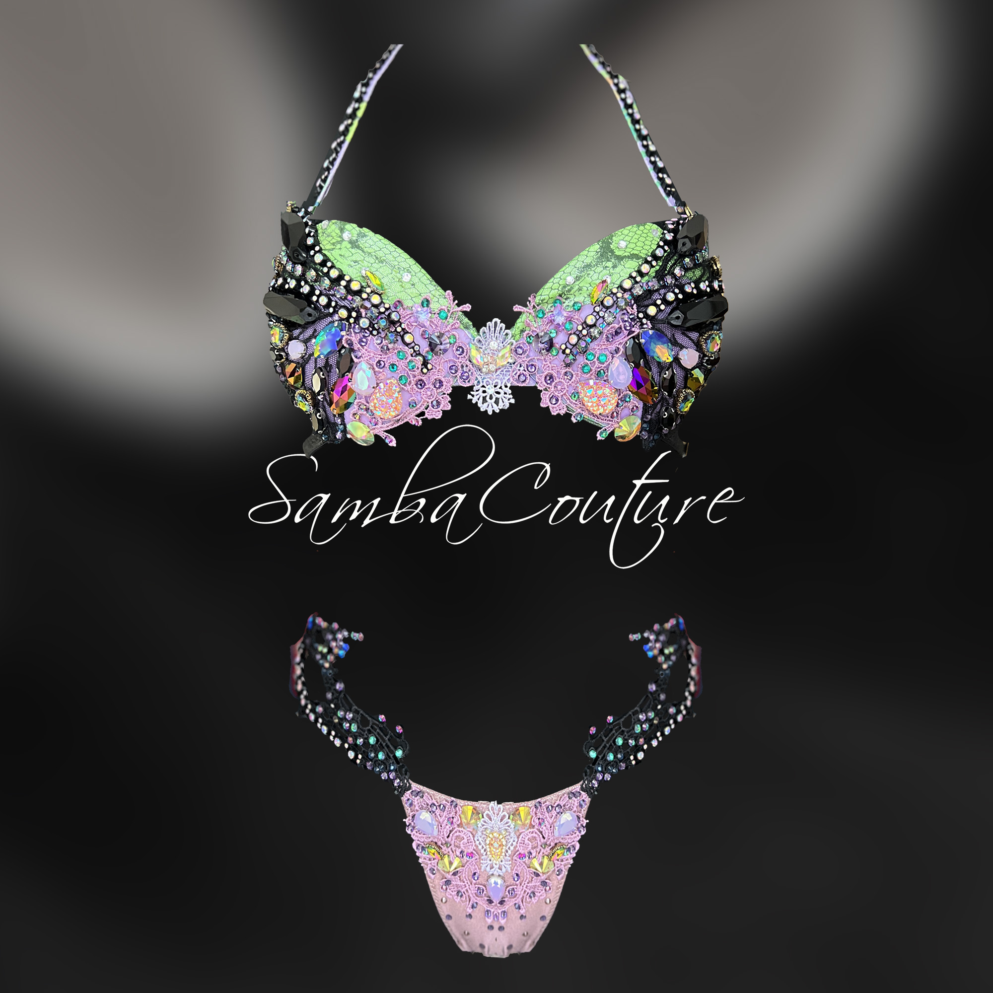 SambaCouture WBFF FMG Bikini for sale - lilac, black, green