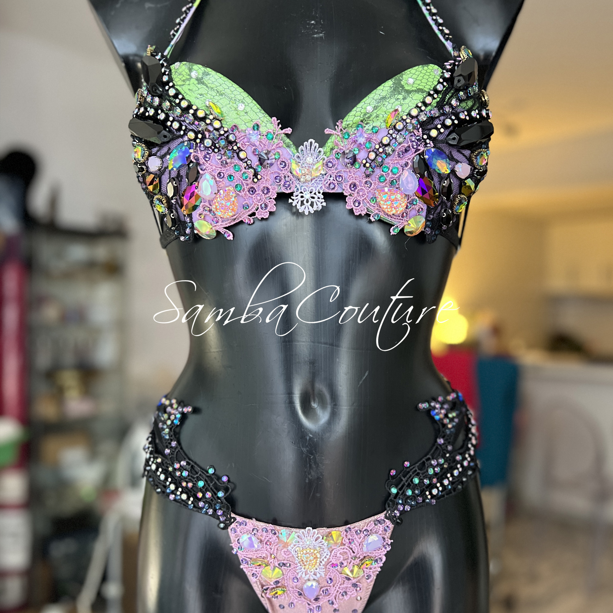 SambaCouture WBFF FMG Bikini for sale - lilac, black, green